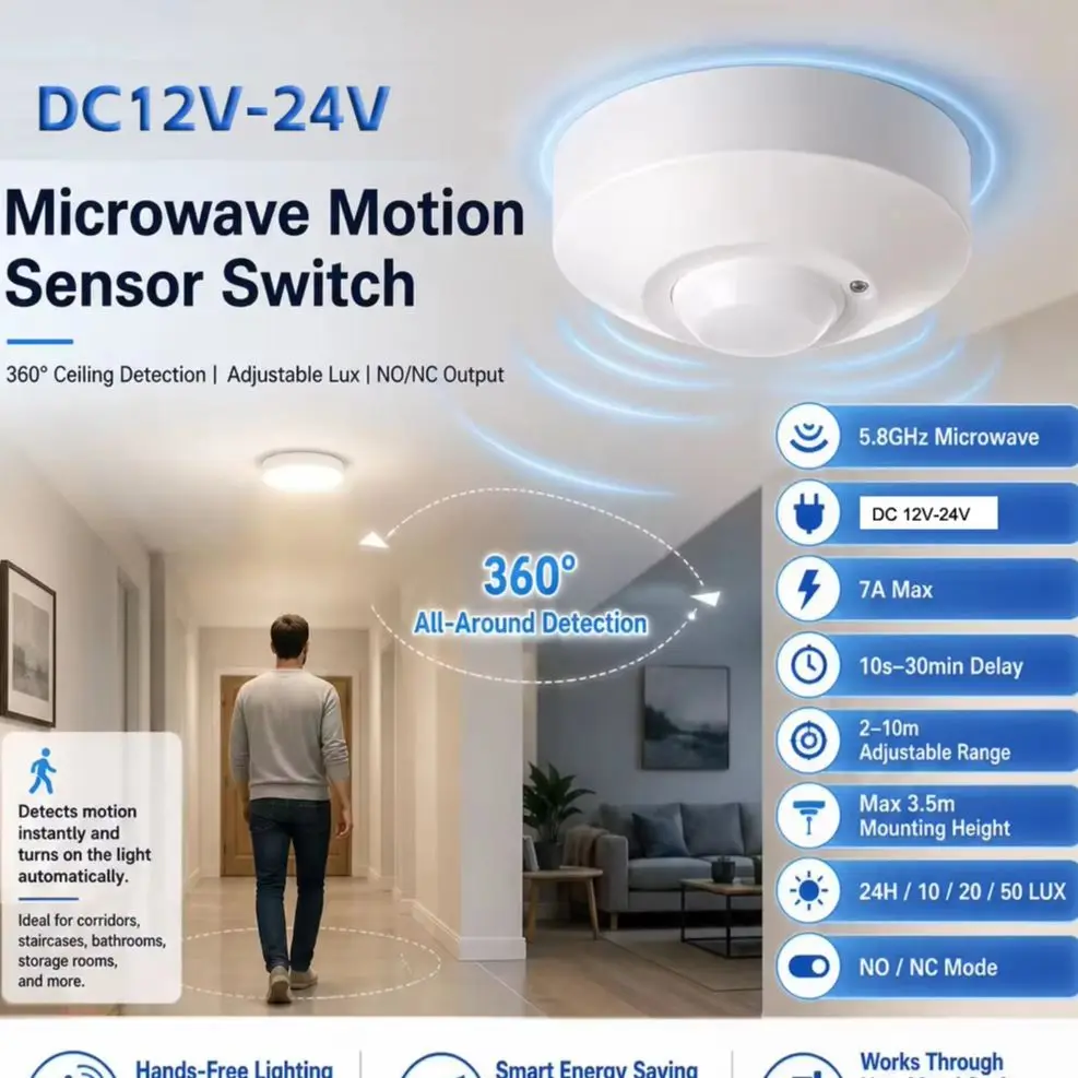 Home Security Radar System - Sakelar Sensor Radar Microwave DC12V-24V yang