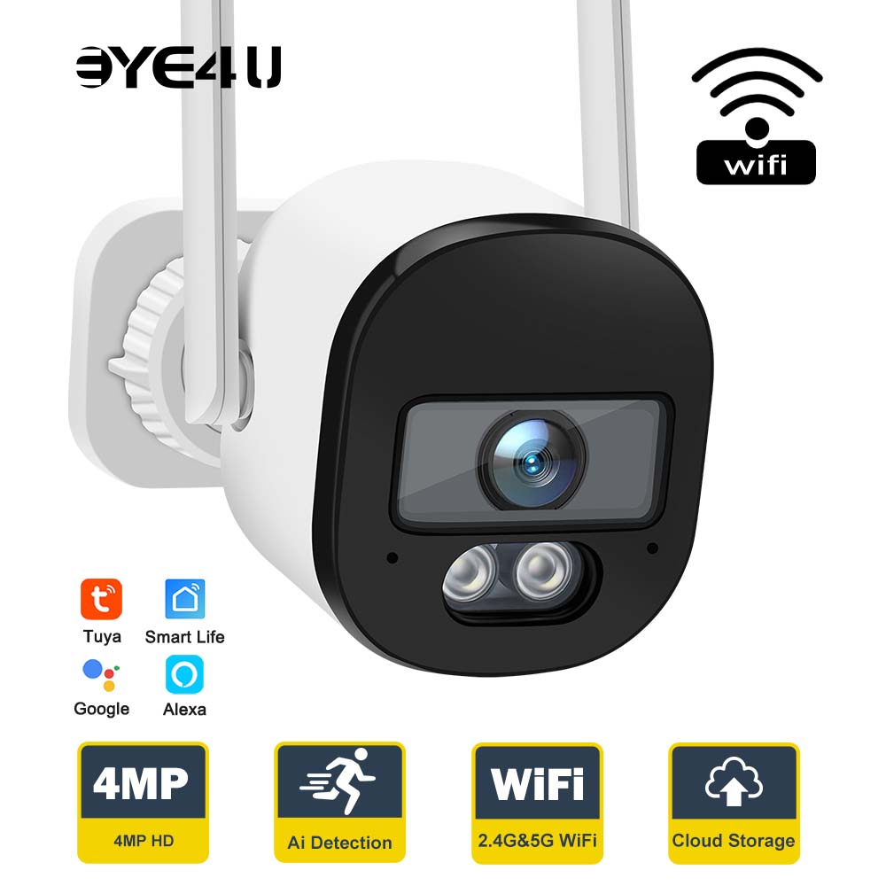 Home Security Google Camera - Tuya kamera keamanan peluru 4MP, CCTV