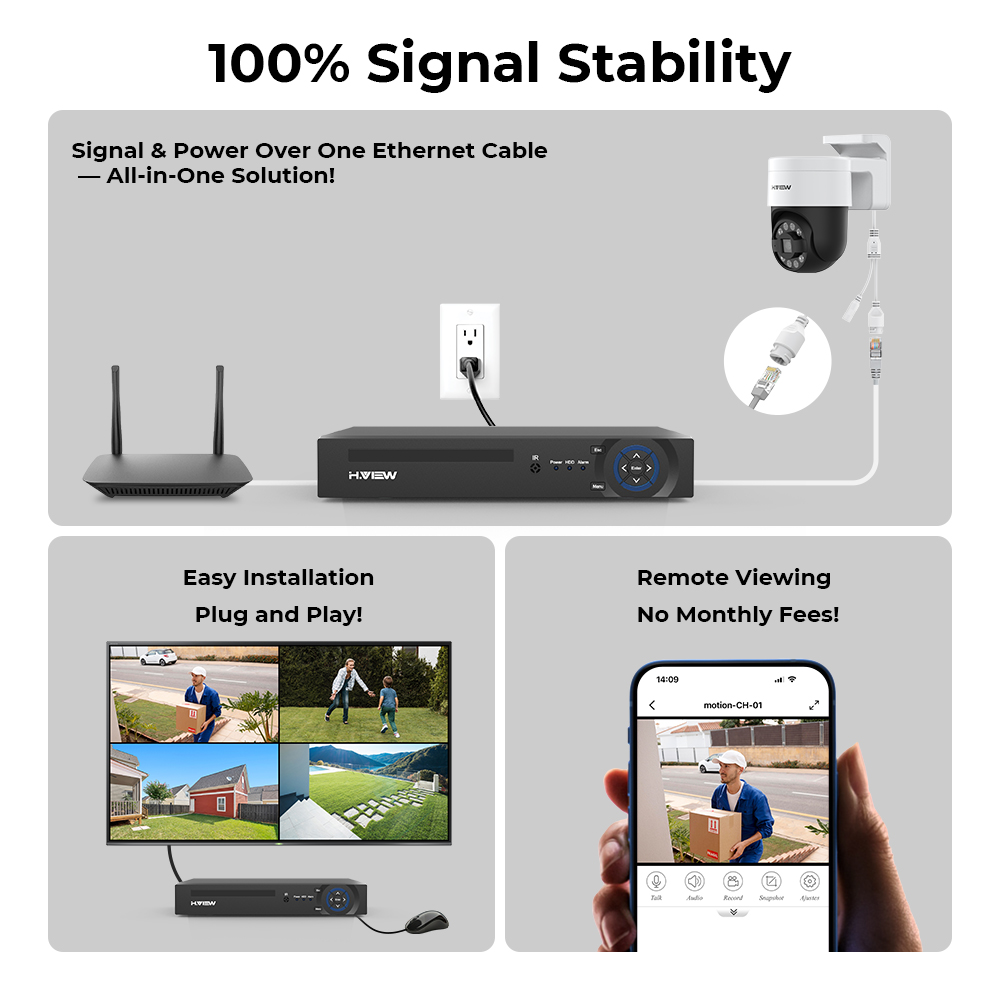 H.view 8Ch 4K 5MP 8MP sistem k - Home Security Outdoor Camera System ulasan dan harga