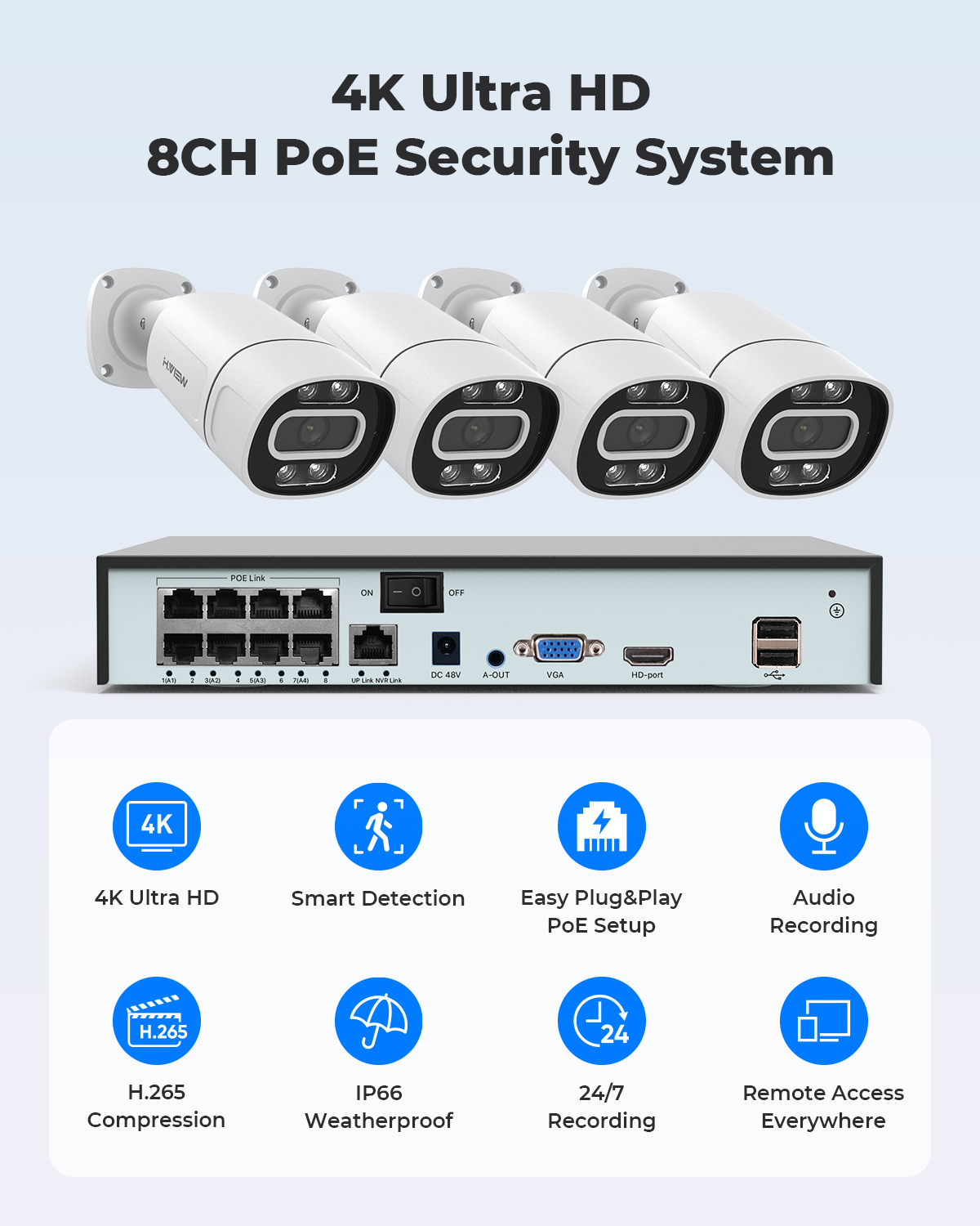 H.View 4K 5Mp 8Mp Poe Sistem K - Home Security Outdoor Camera System ulasan dan harga